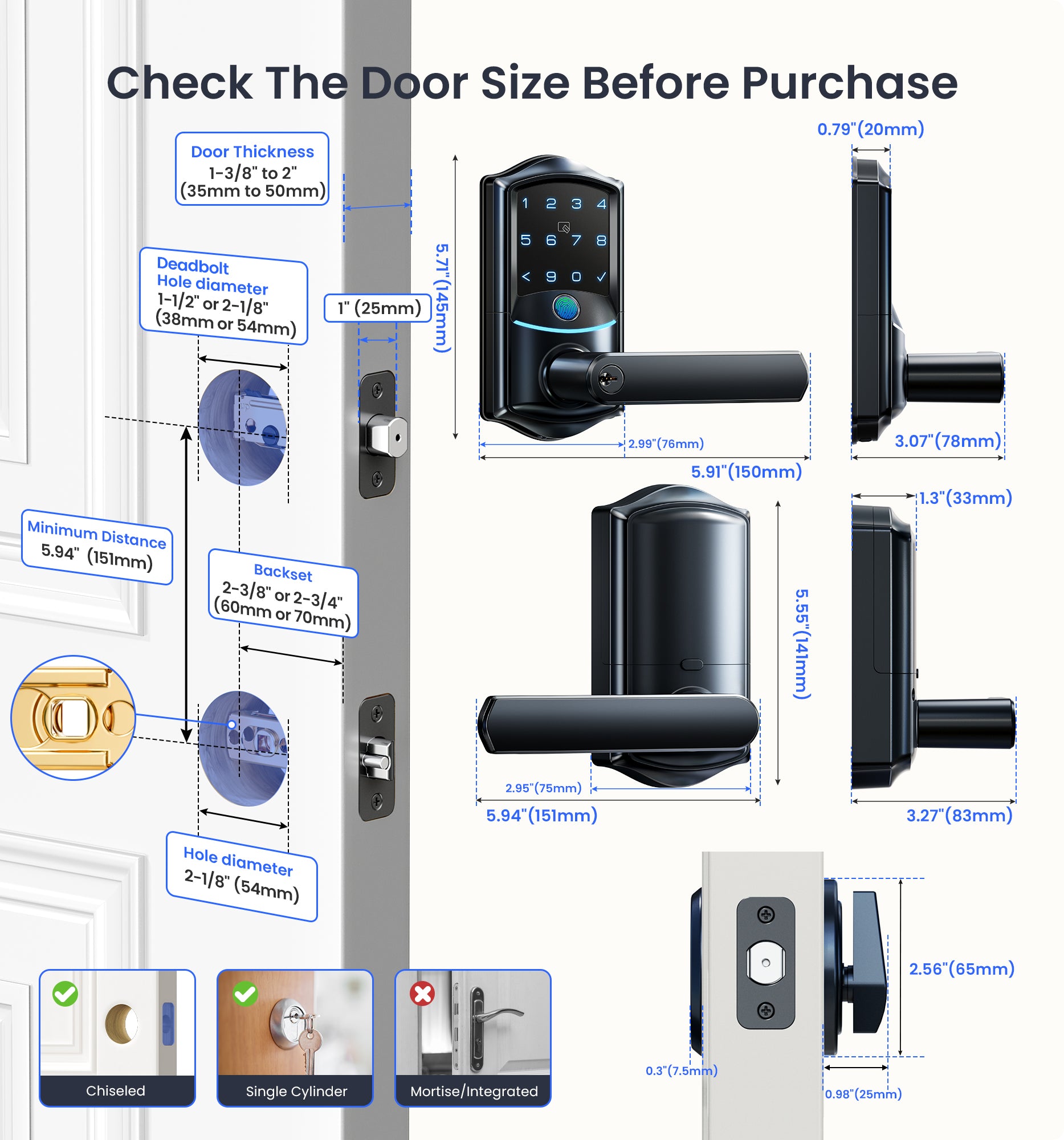 Veise VE029-E WiFi Smart Lever Lock with Non-Keyed Deadbolt