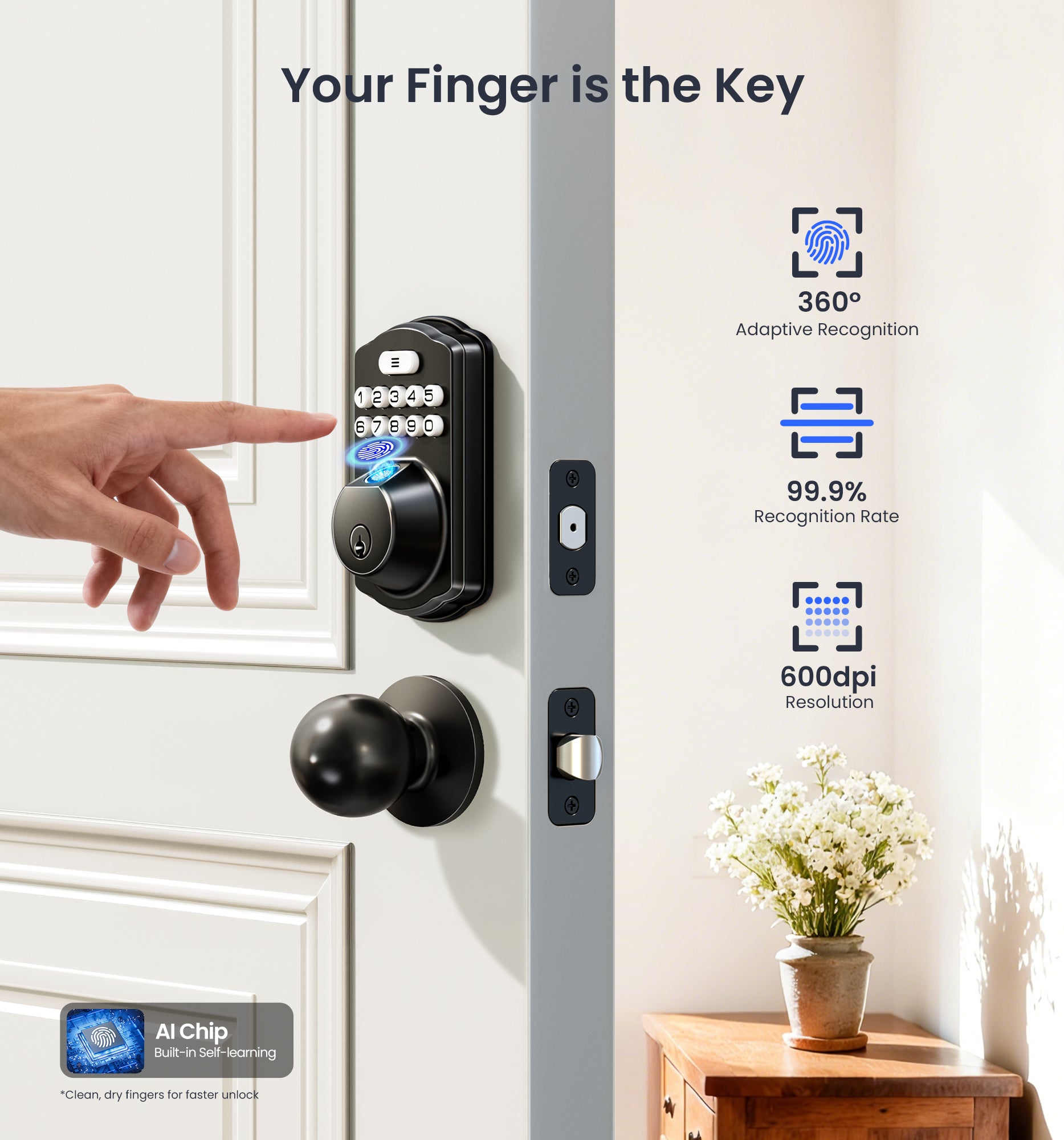 Veise VE012W-K Built-in WiFi Fingerprint Smart Lock with 2 Knobs