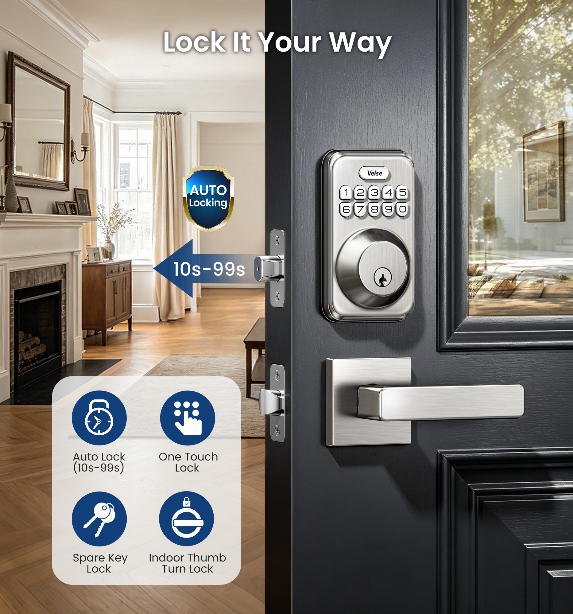 Veise DK01-B Keypad Deadbolt with 2 Lever Handles