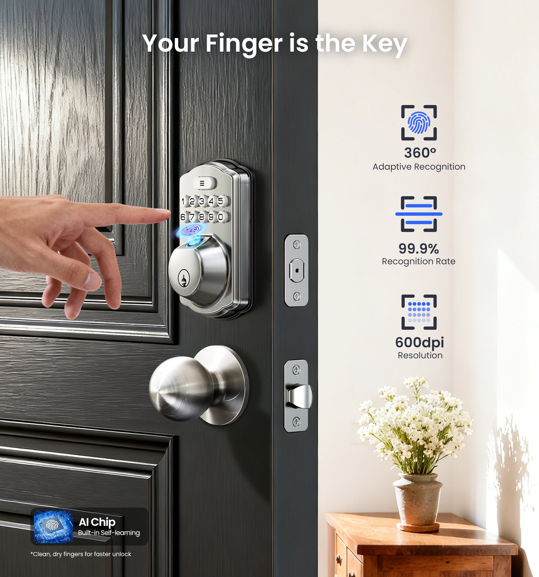 Veise VE012W-K Built-in WiFi Fingerprint Smart Lock with 2 Knobs