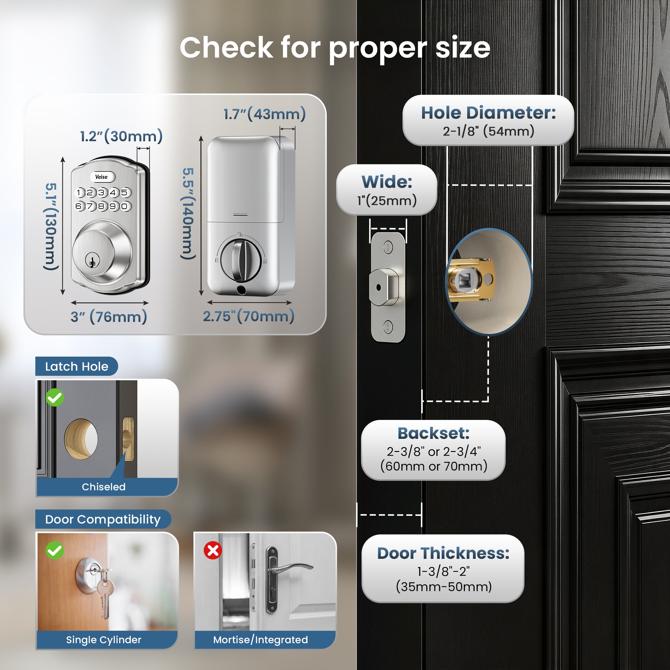 Veise KS01 Electronic Keypad Deadbolt Door Lock, Easy Installation, Aluminum, Zinc Materials, Satin Nickel-W