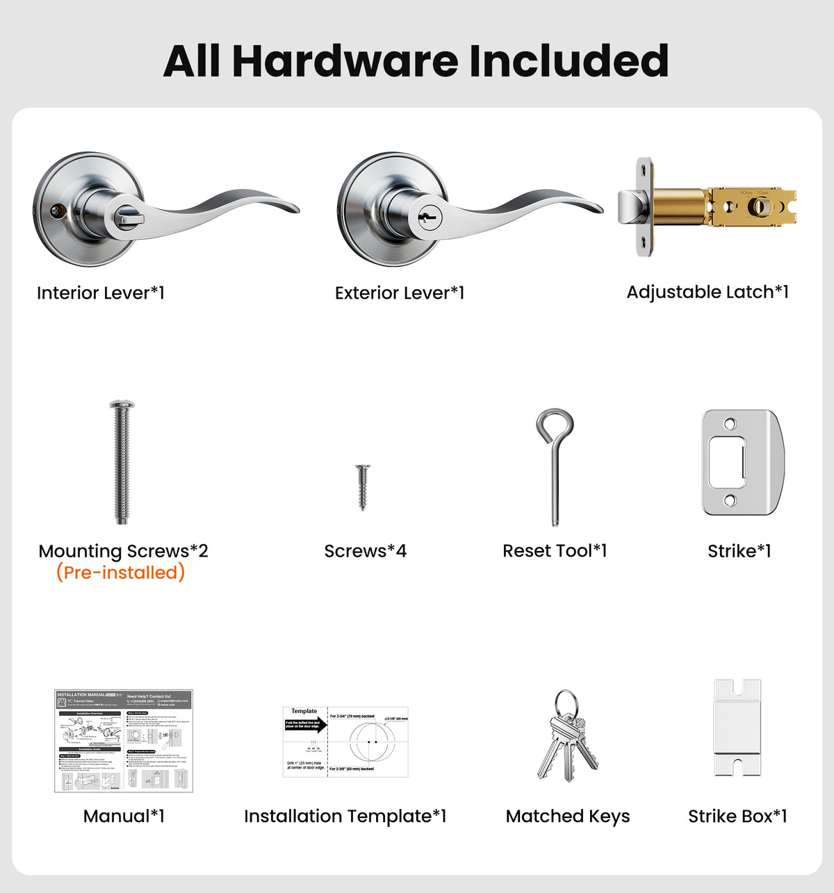 HF01-C Door Handle Privacy Door Levers #Color_Satin Nickel