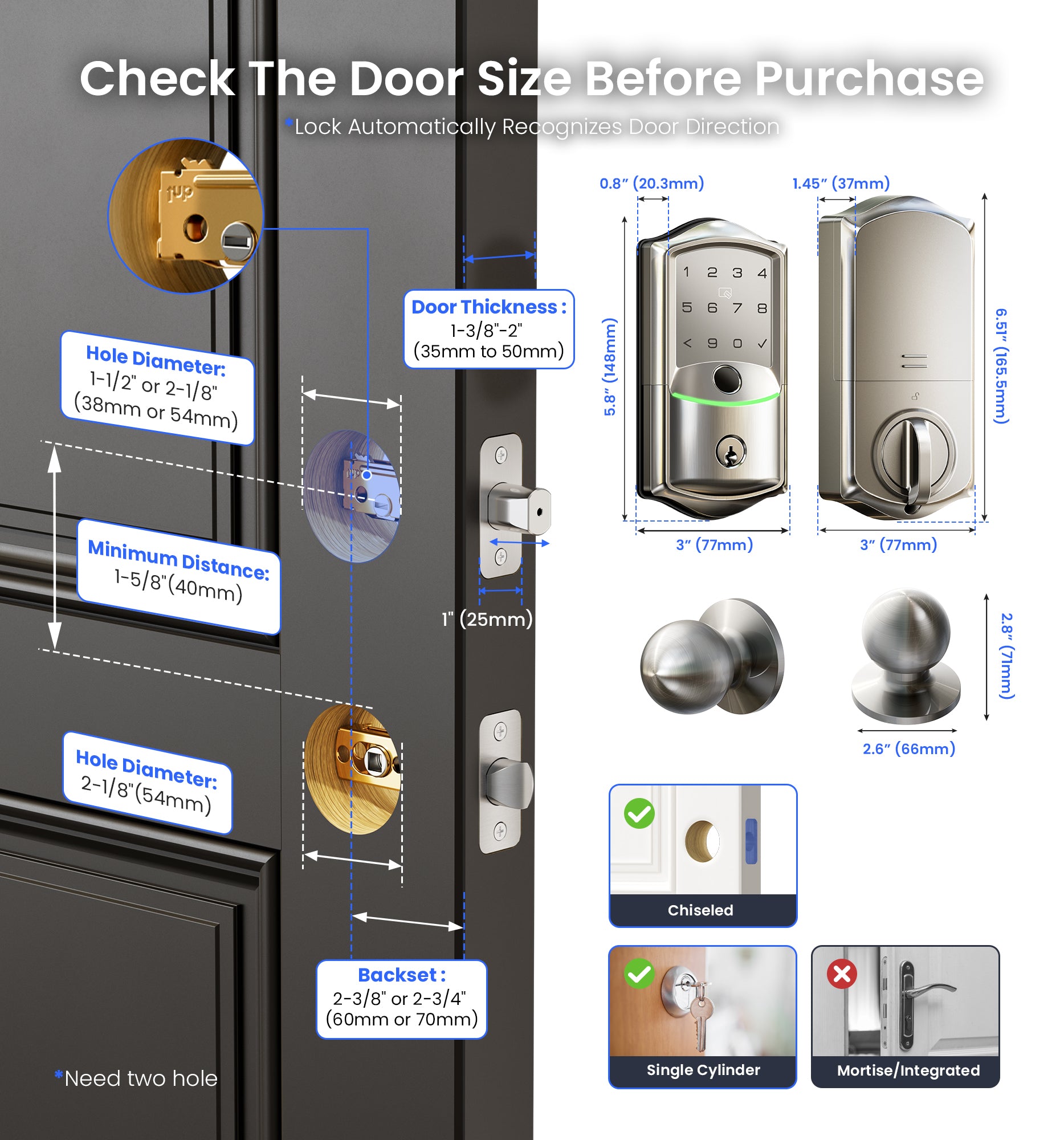 Veise VE027-K Built-in Wi-Fi Fingerprint Smart Lock with 2 Knobs