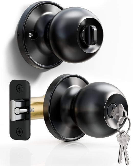 K01 Keyed Entry Door Knob with Lock & Key #Color_Matte Black