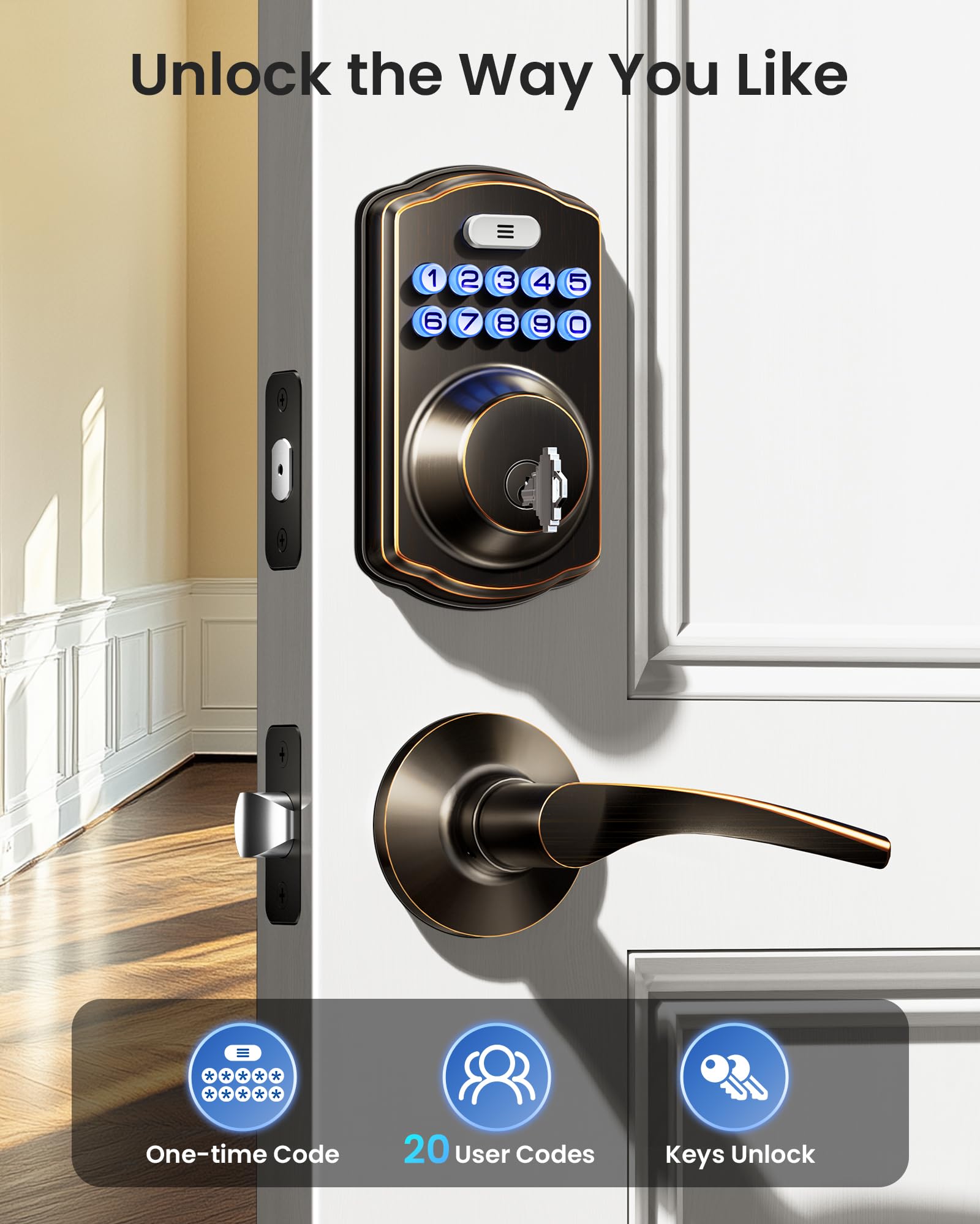 Veise KS01B Keypad Deadbolt Lock with 2 Lever Handles