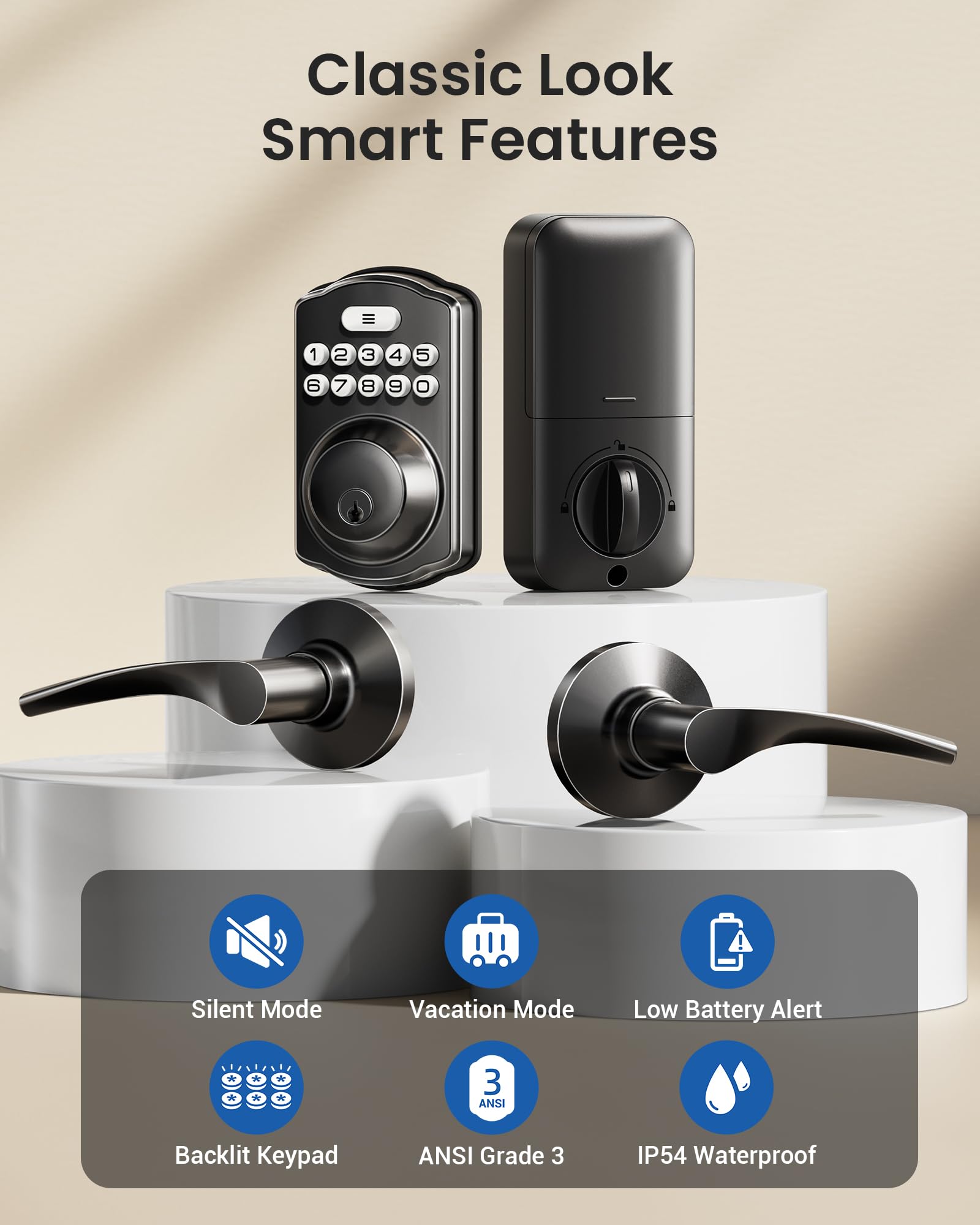 Veise KS01B Keypad Deadbolt Lock with 2 Lever Handles