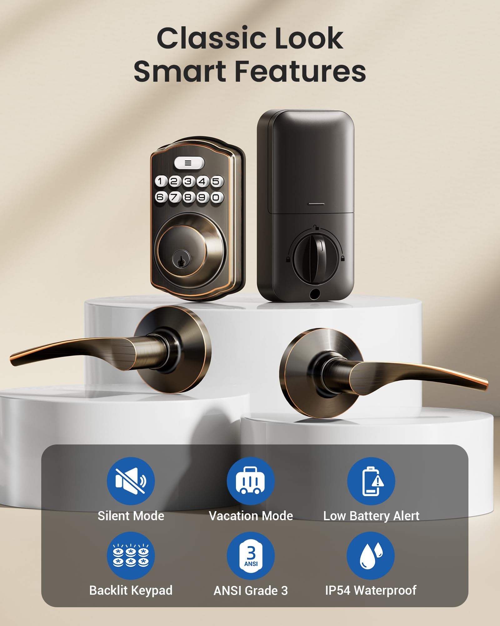 Veise KS01B Keypad Deadbolt Lock with 2 Lever Handles