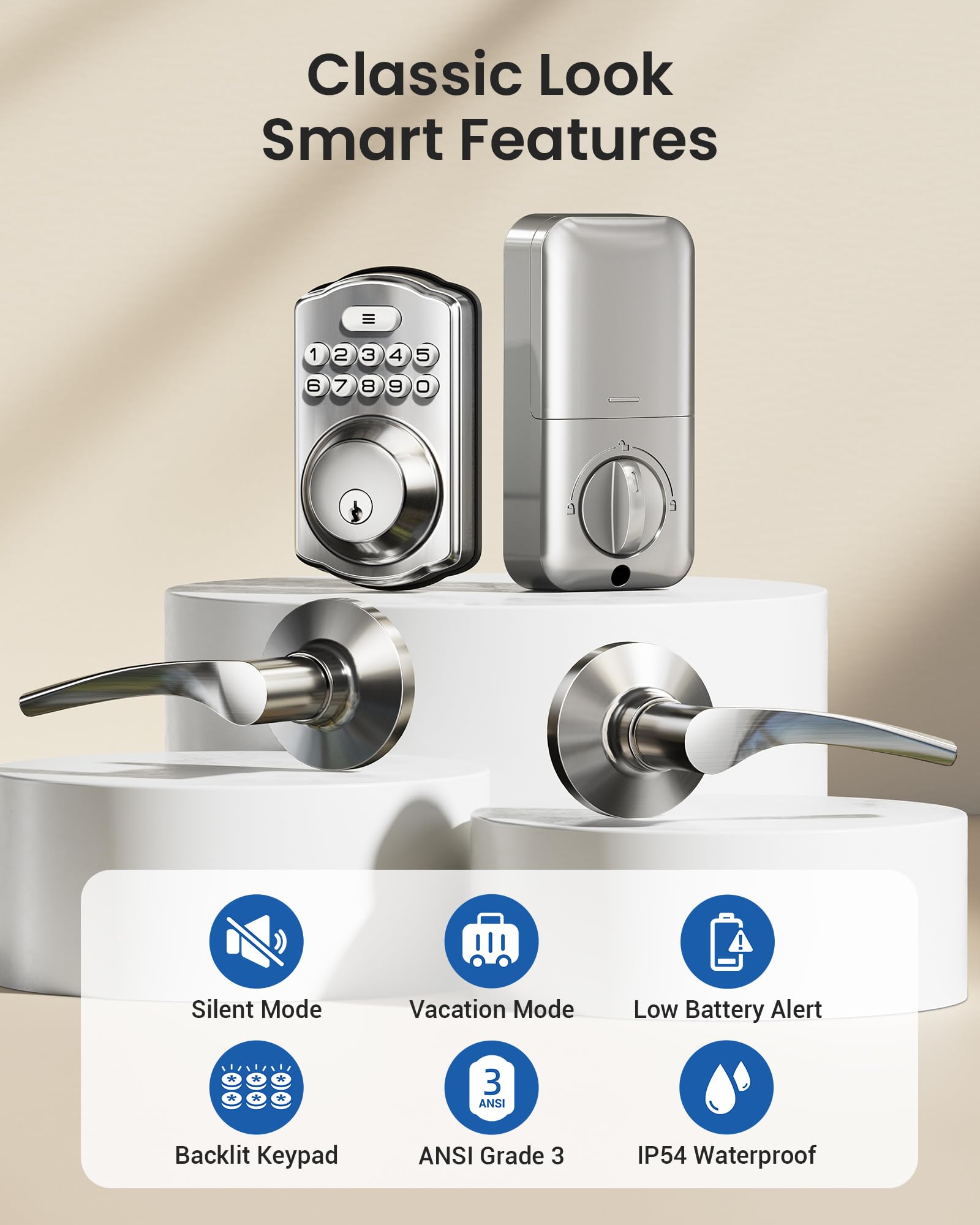 Veise KS01B Keypad Deadbolt Lock with 2 Lever Handles