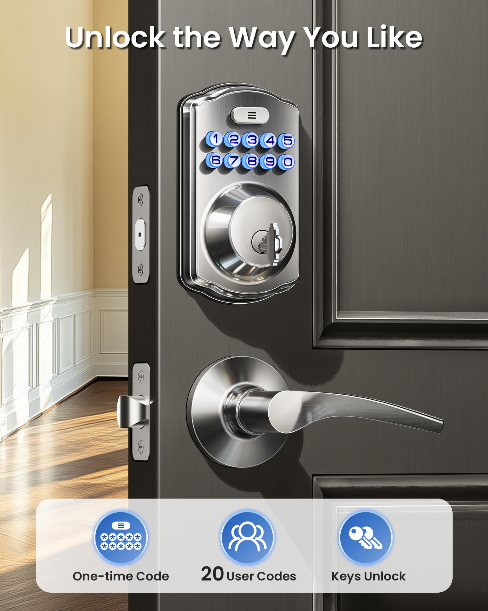 Veise KS01B Keypad Deadbolt Lock with 2 Lever Handles