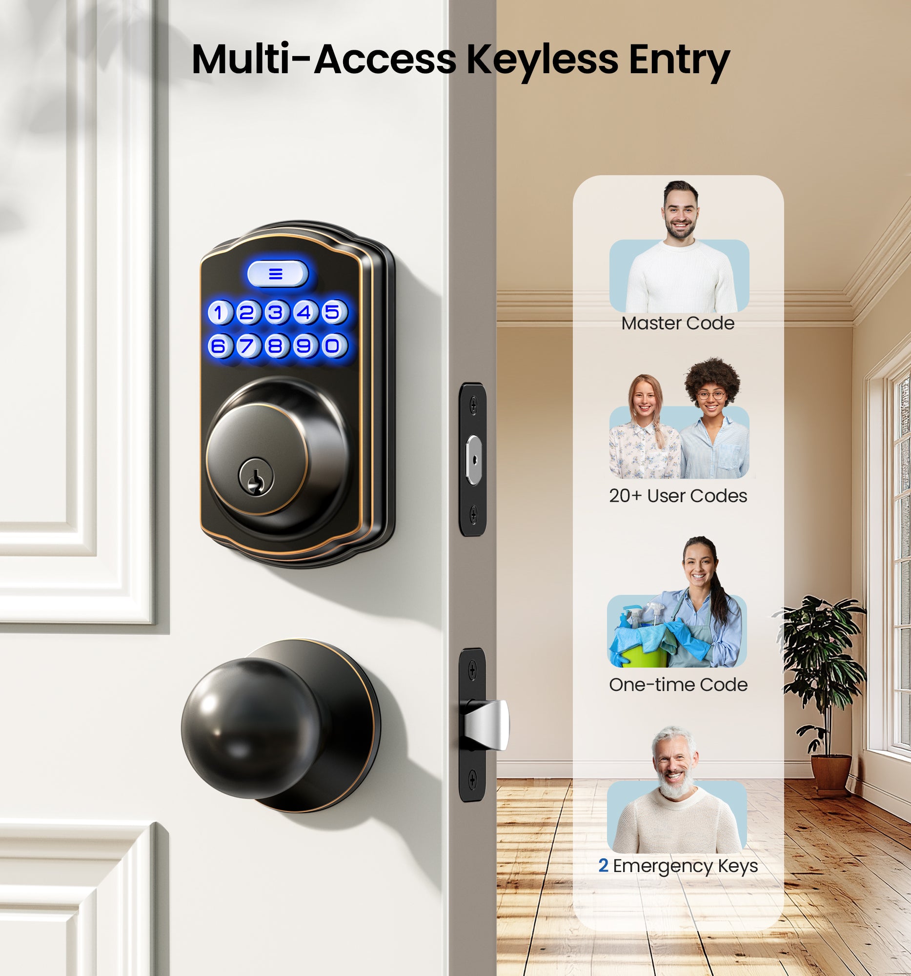 Veise KS01C Keypad Deadbolt Lock with Knobs