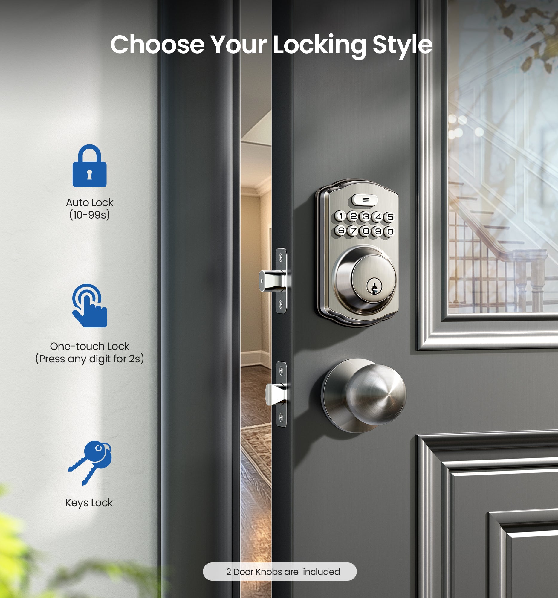 Veise KS01C Keypad Deadbolt Lock with Knobs