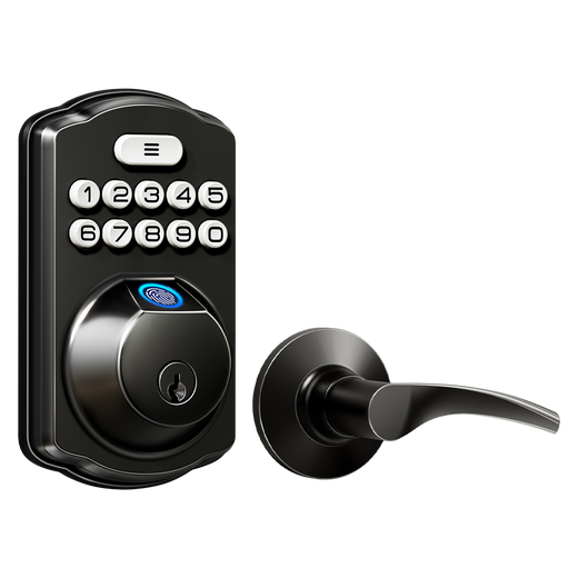 Veise KS02B Fingerprint Deadbolt Lock with Levers #Color_Matte Black