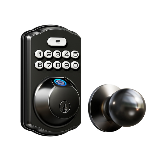 Veise KS02C Fingerprint Deadbolt Lock with Knobs #Color_Matte Black