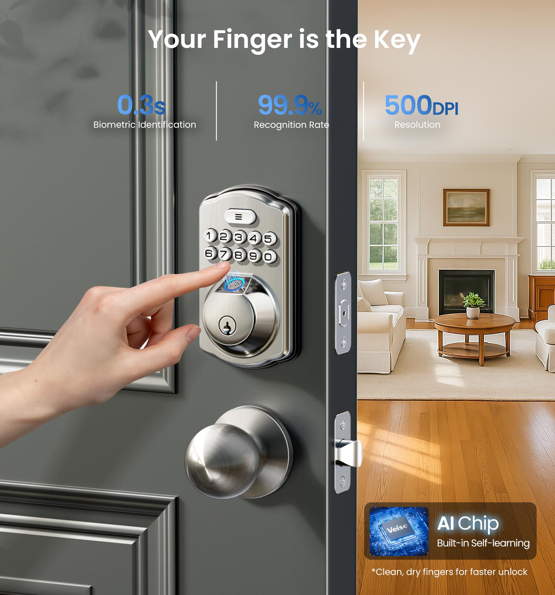 Veise KS02C Fingerprint Deadbolt Lock with Knobs