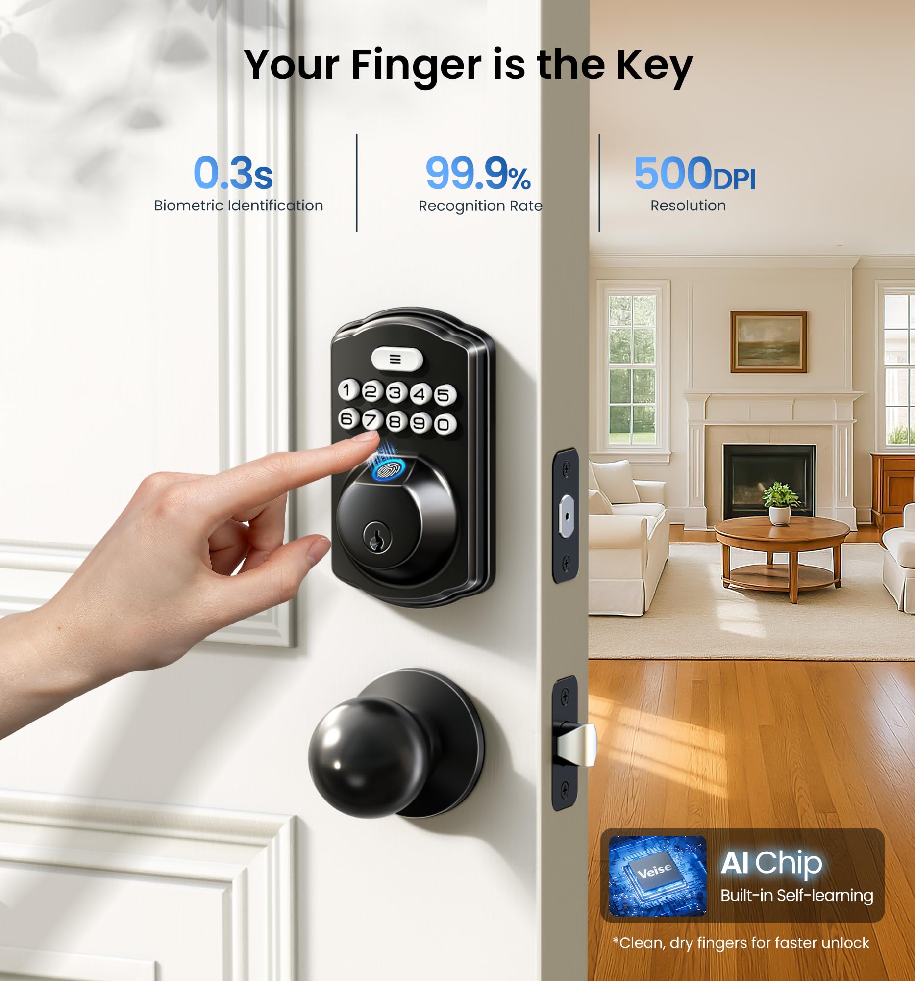 Veise KS02C Fingerprint Deadbolt Lock with Knobs