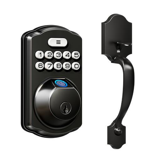 Veise KS02D Fingerprint Door Lock with Handle Set #Color_Matte Black