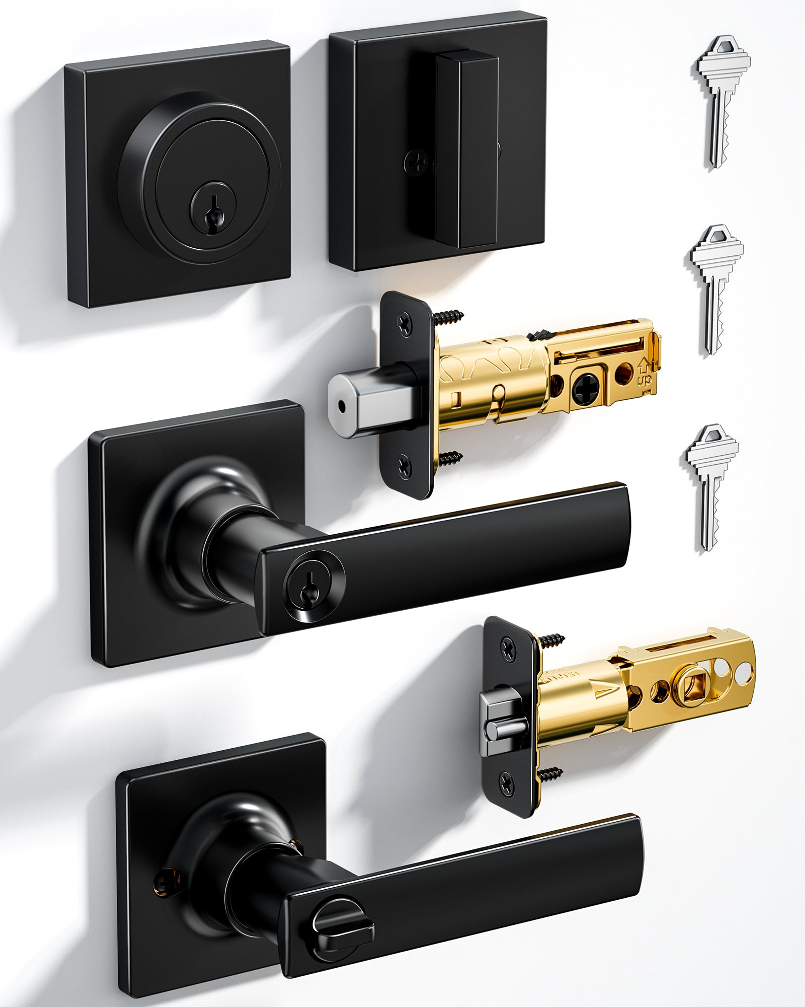 Veise ZLY01 Square Front Door Handle Set with Deadbolt