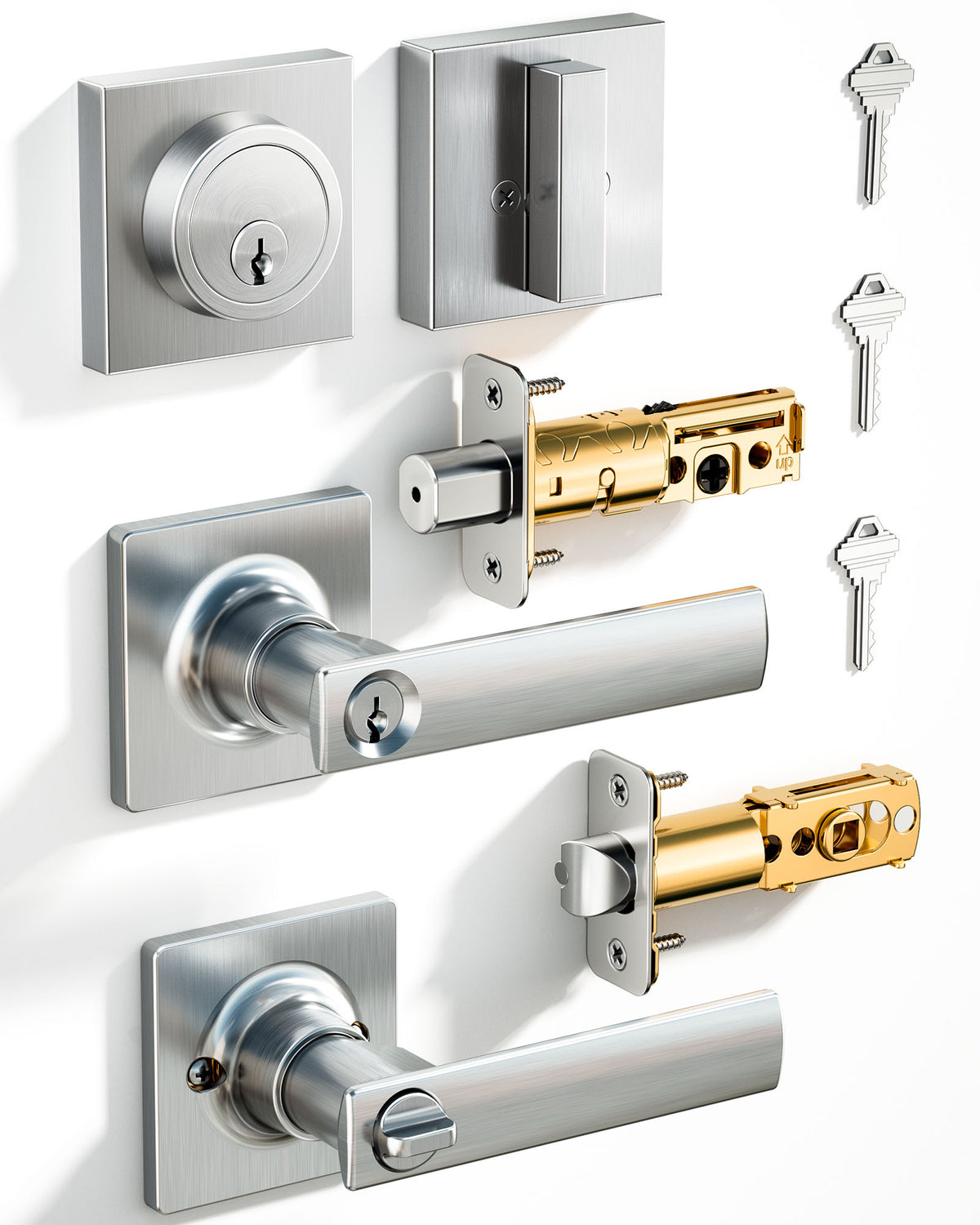 ZLY01 Square Front Door Handle Set with Deadbolt #Color_Satin Nickel
