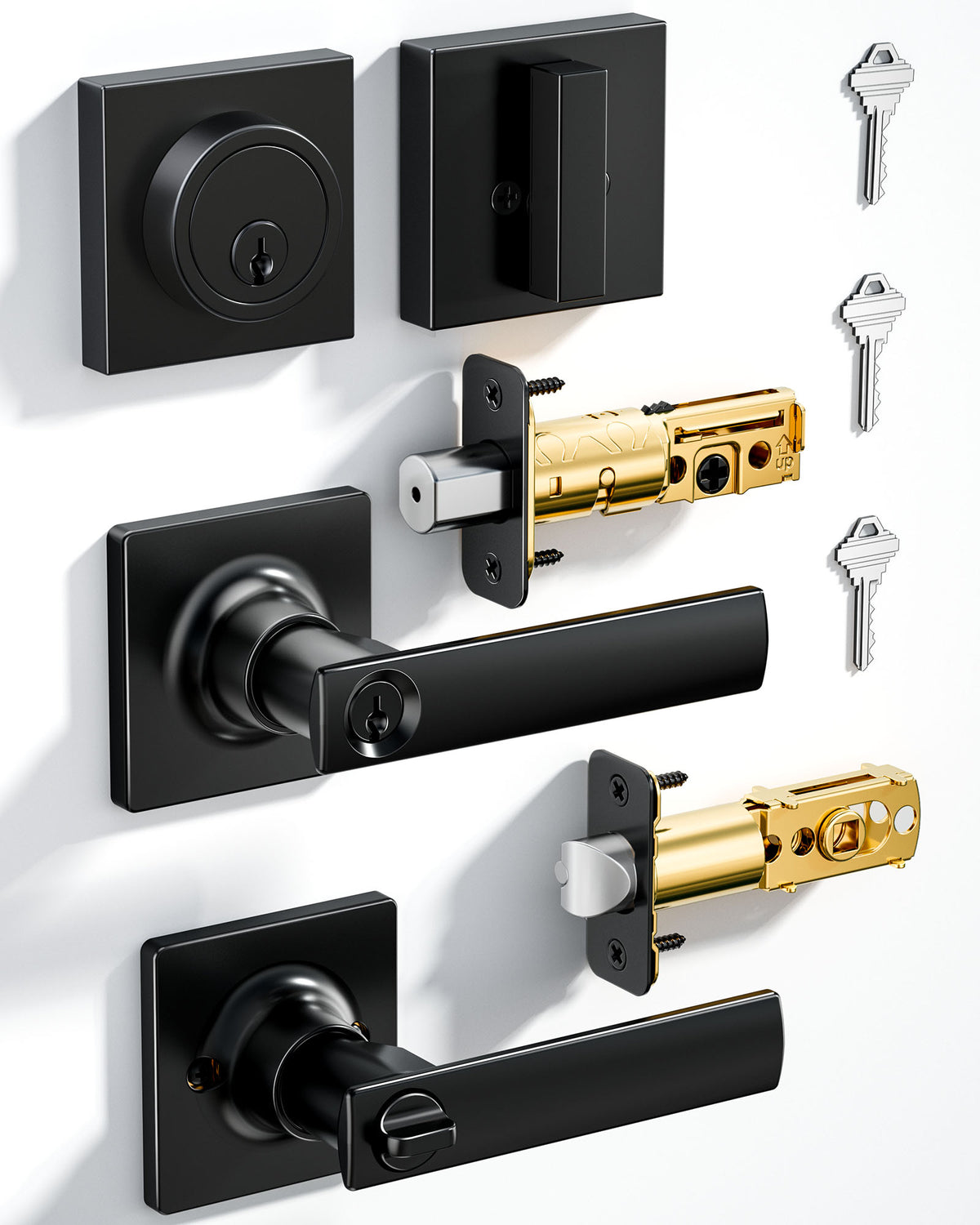 Veise ZLY01 Square Front Door Handle Set with Deadbolt