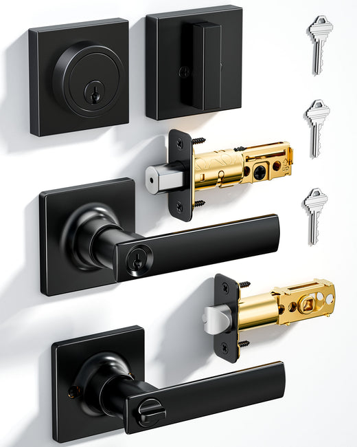ZLY01 Square Front Door Handle Set with Deadbolt #Color_Matte Black