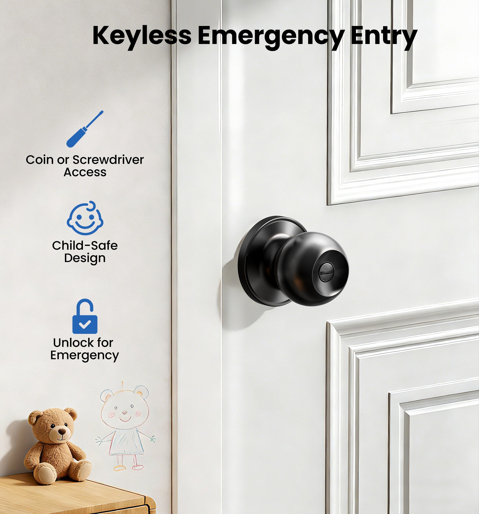 Veise KF02 Privacy Door Knob, Keyless Interior Door Locks for Bedroom & Bathroom
