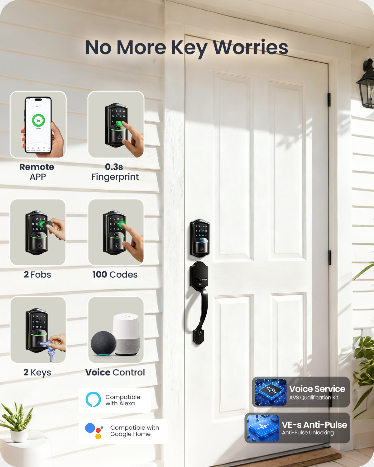 Veise VE027-H Wi-Fi Fingerprint Smart Deadbolt Lock with Handleset #Color_Matte Black