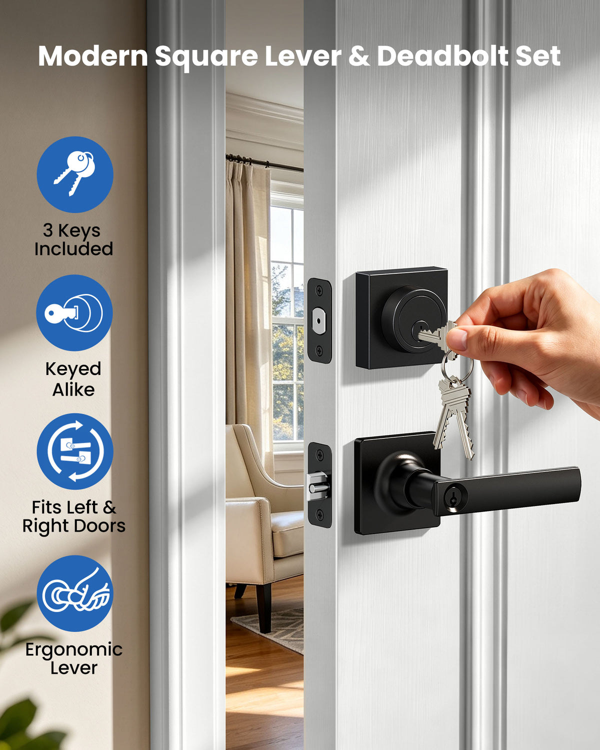 ZLY01 Square Front Door Handle Set with Deadbolt #Color_Matte Black