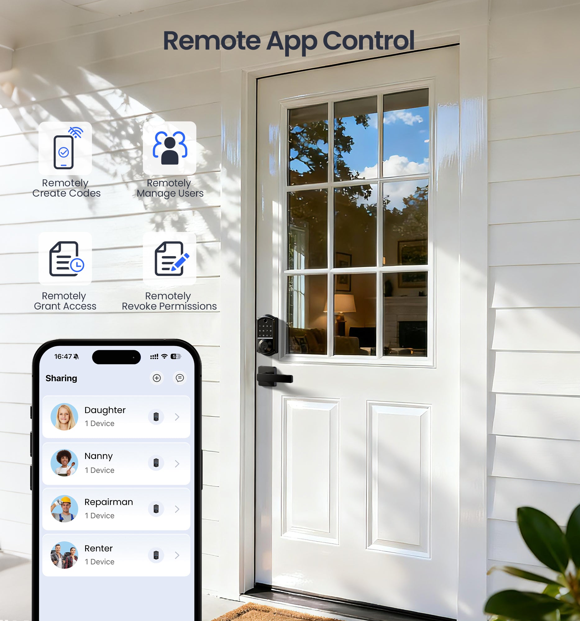 Veise VE017-B Fingerprint Smart Lock for Front Door, App Control, 7-in-1 Keyless Entry Deadbolt with 2 Zinc Alloy Lever Handles Set, Emergency Power Port, Auto Lock, Electronic Keypad