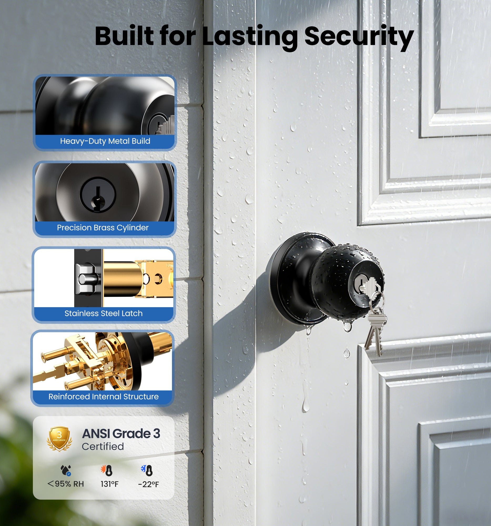 Veise K01 Keyed Entry Door Knob with Lock & Key