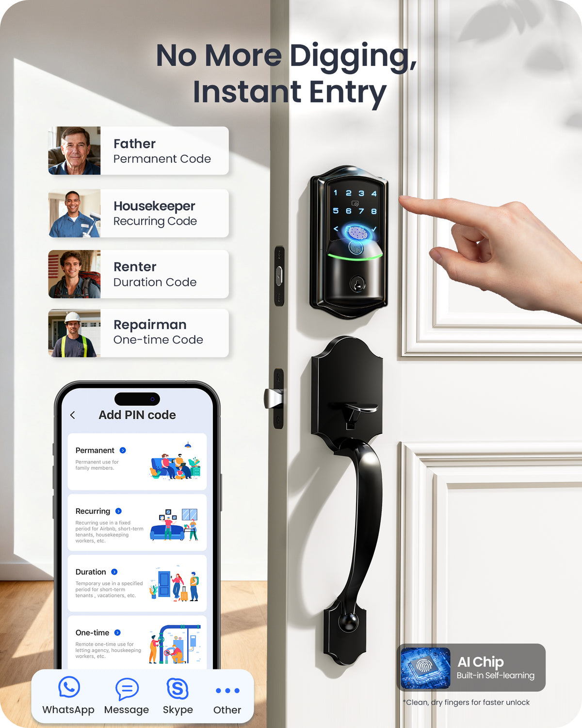 Veise VE027-H Wi-Fi Fingerprint Smart Deadbolt Lock with Handleset #Color_Matte Black