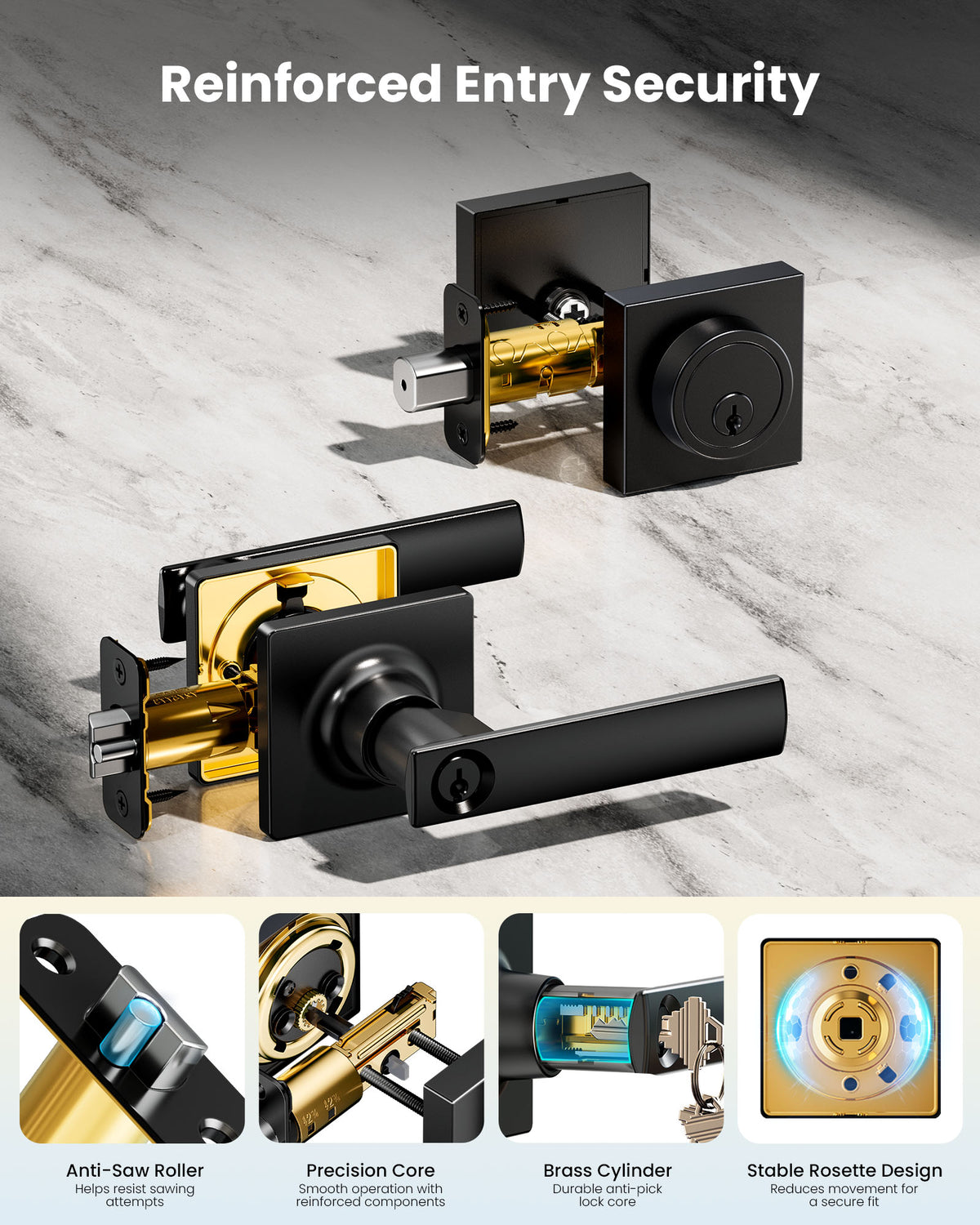 ZLY01 Square Front Door Handle Set with Deadbolt #Color_Matte Black