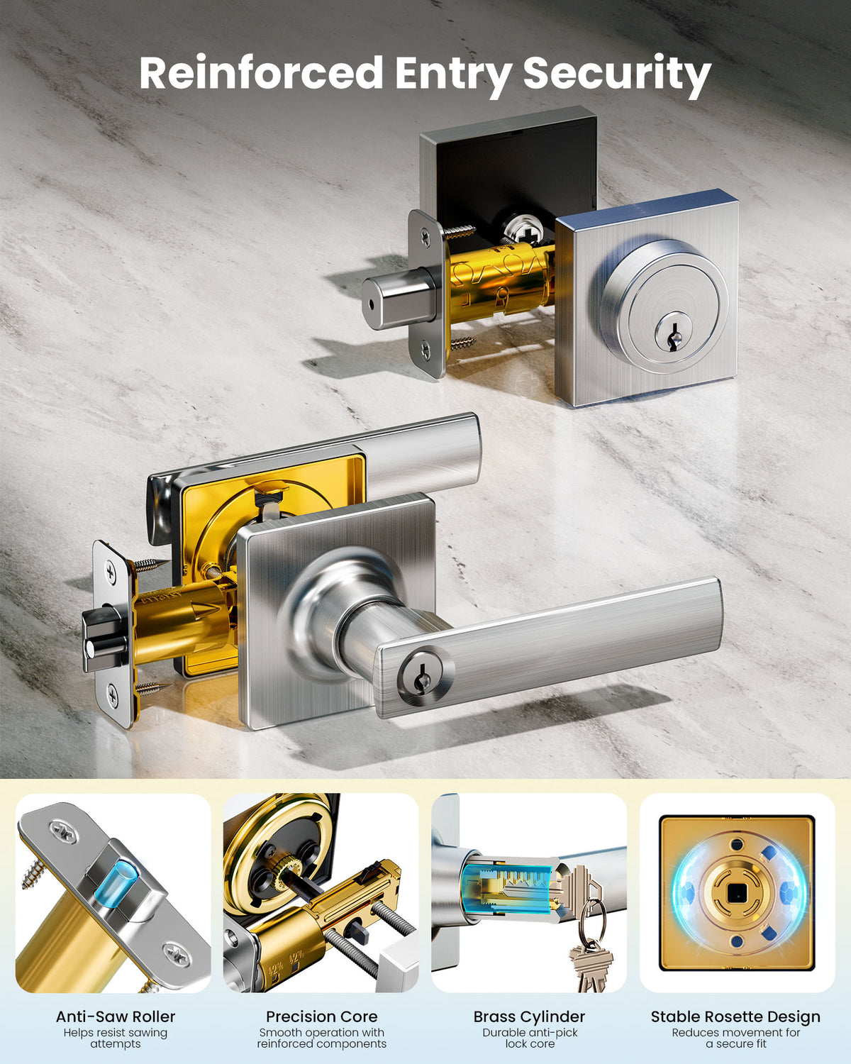 ZLY01 Square Front Door Handle Set with Deadbolt #Color_Satin Nickel