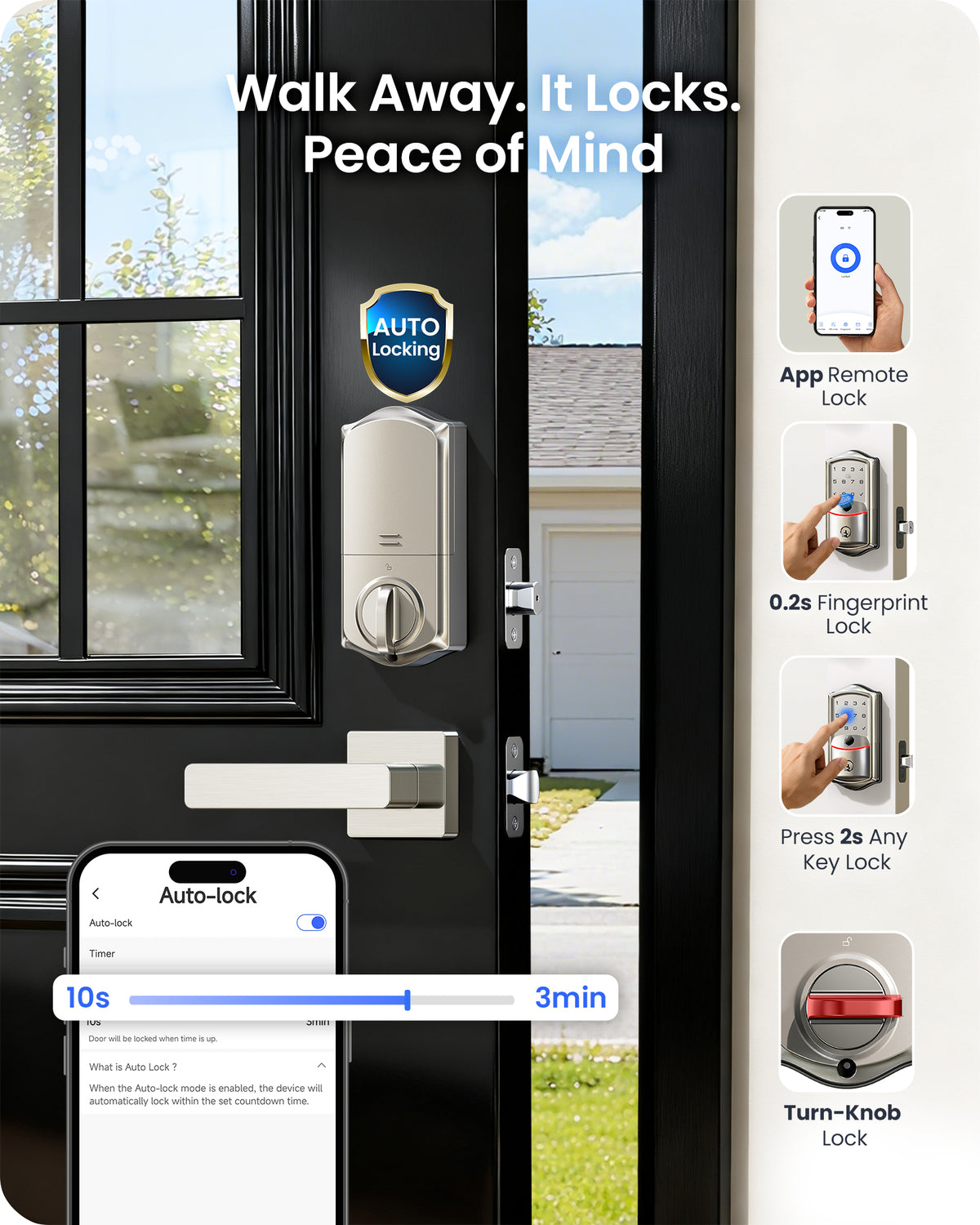 Veise VE027-H Wi-Fi Fingerprint Smart Deadbolt Lock with Handleset #Color_Satin Nickel