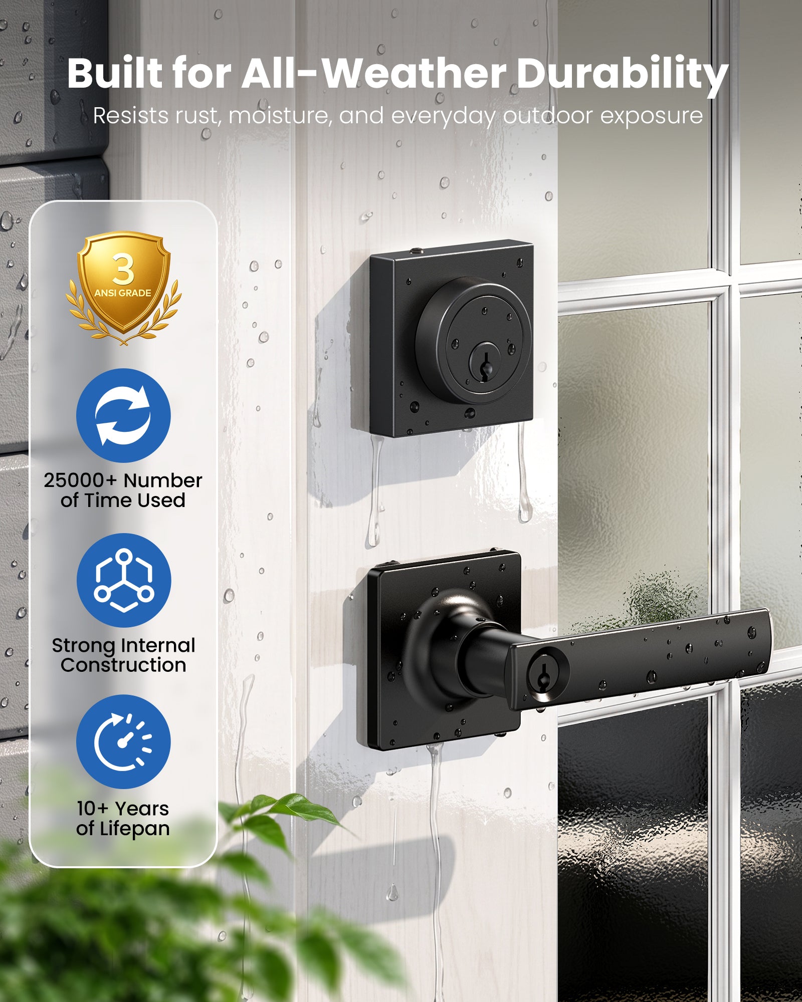 Veise ZLY01 Square Front Door Handle Set with Deadbolt