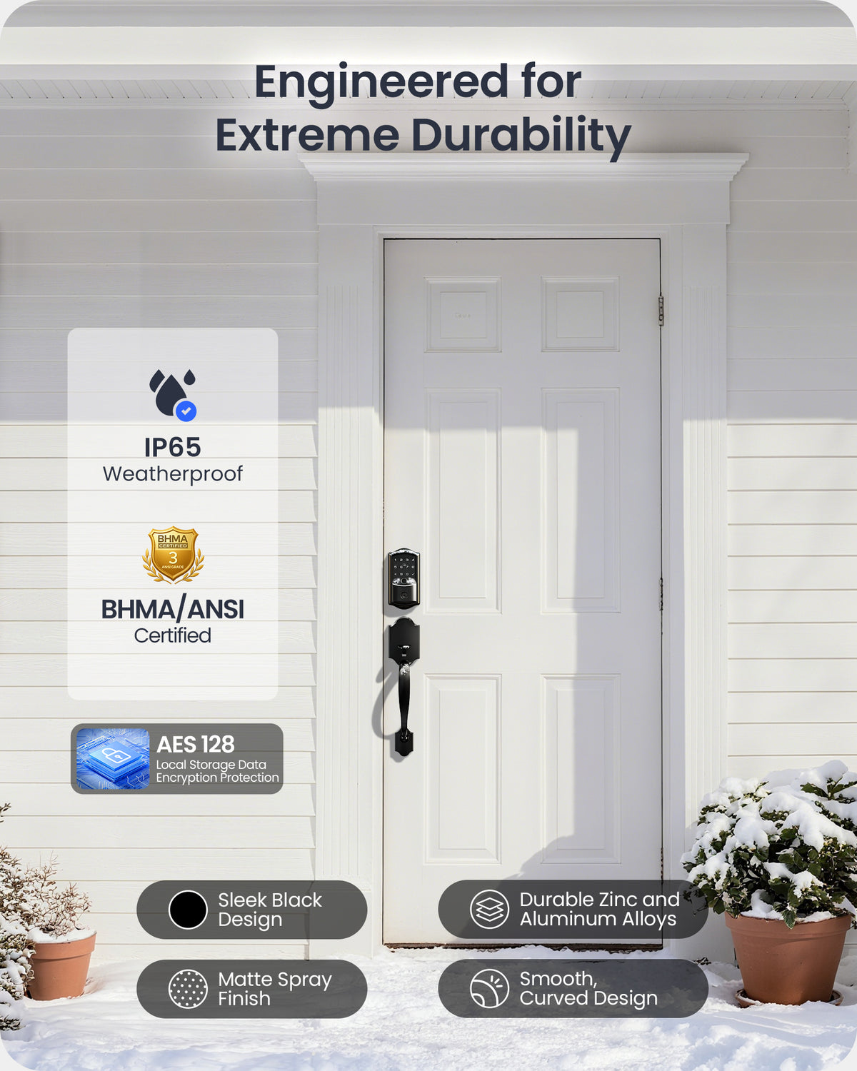Veise VE027-H Wi-Fi Fingerprint Smart Deadbolt Lock with Handleset #Color_Matte Black