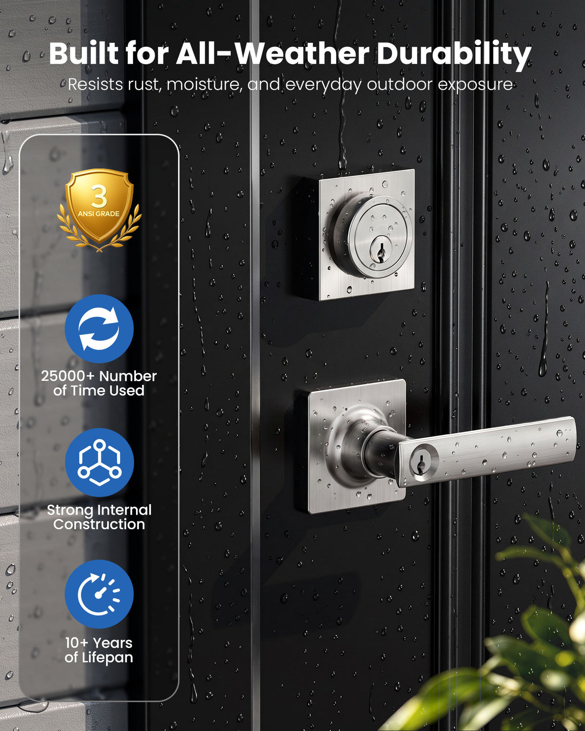 ZLY01 Square Front Door Handle Set with Deadbolt #Color_Satin Nickel