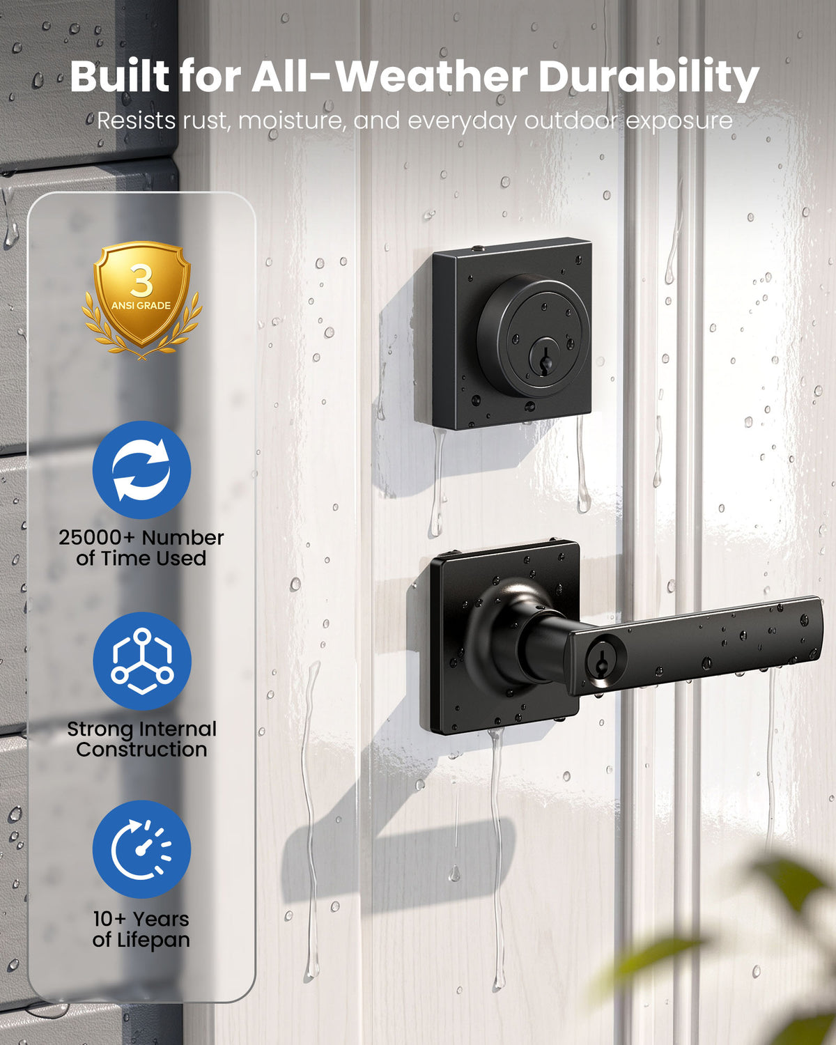 ZLY01 Square Front Door Handle Set with Deadbolt #Color_Matte Black
