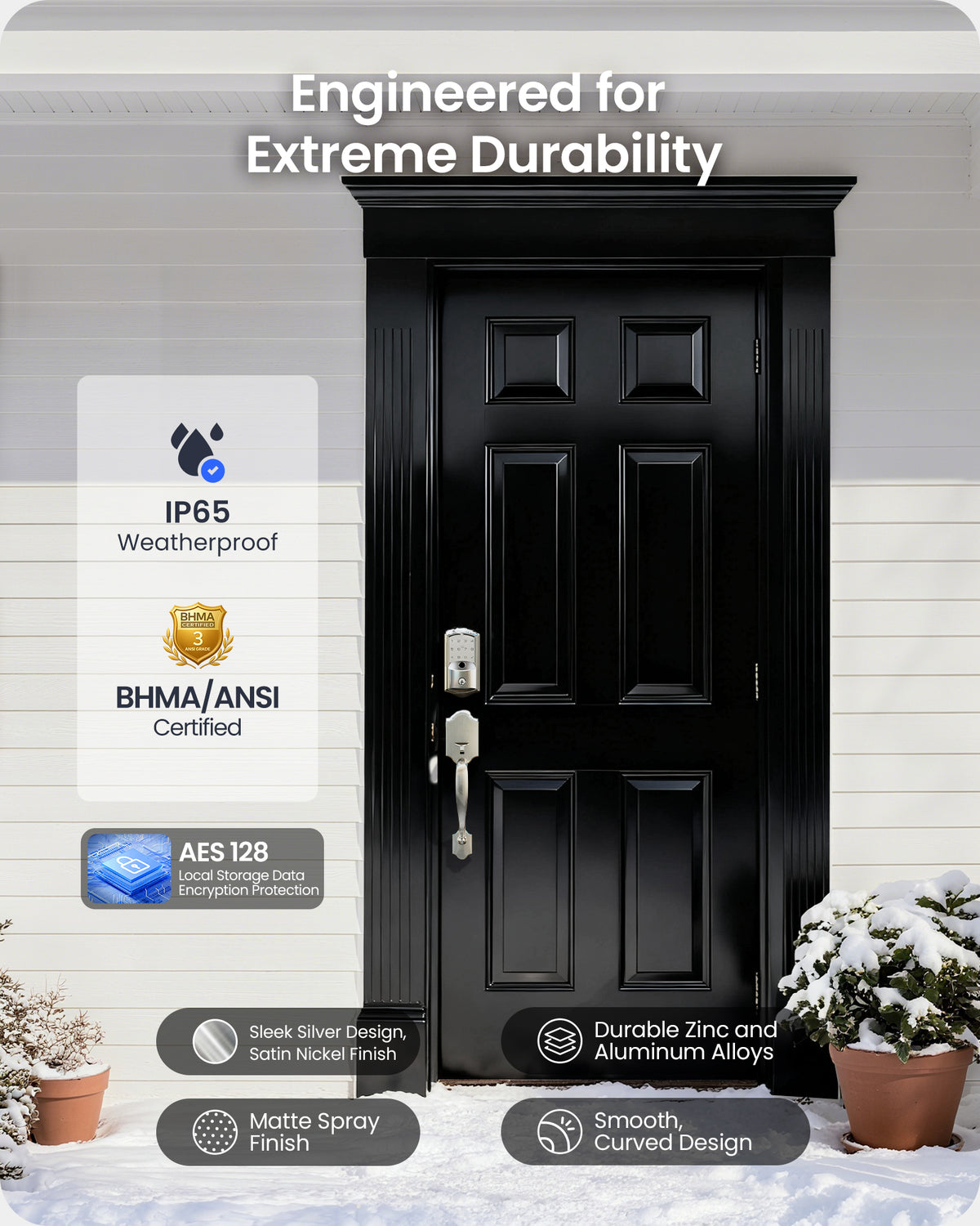 Veise VE027-H Wi-Fi Fingerprint Smart Deadbolt Lock with Handleset #Color_Satin Nickel