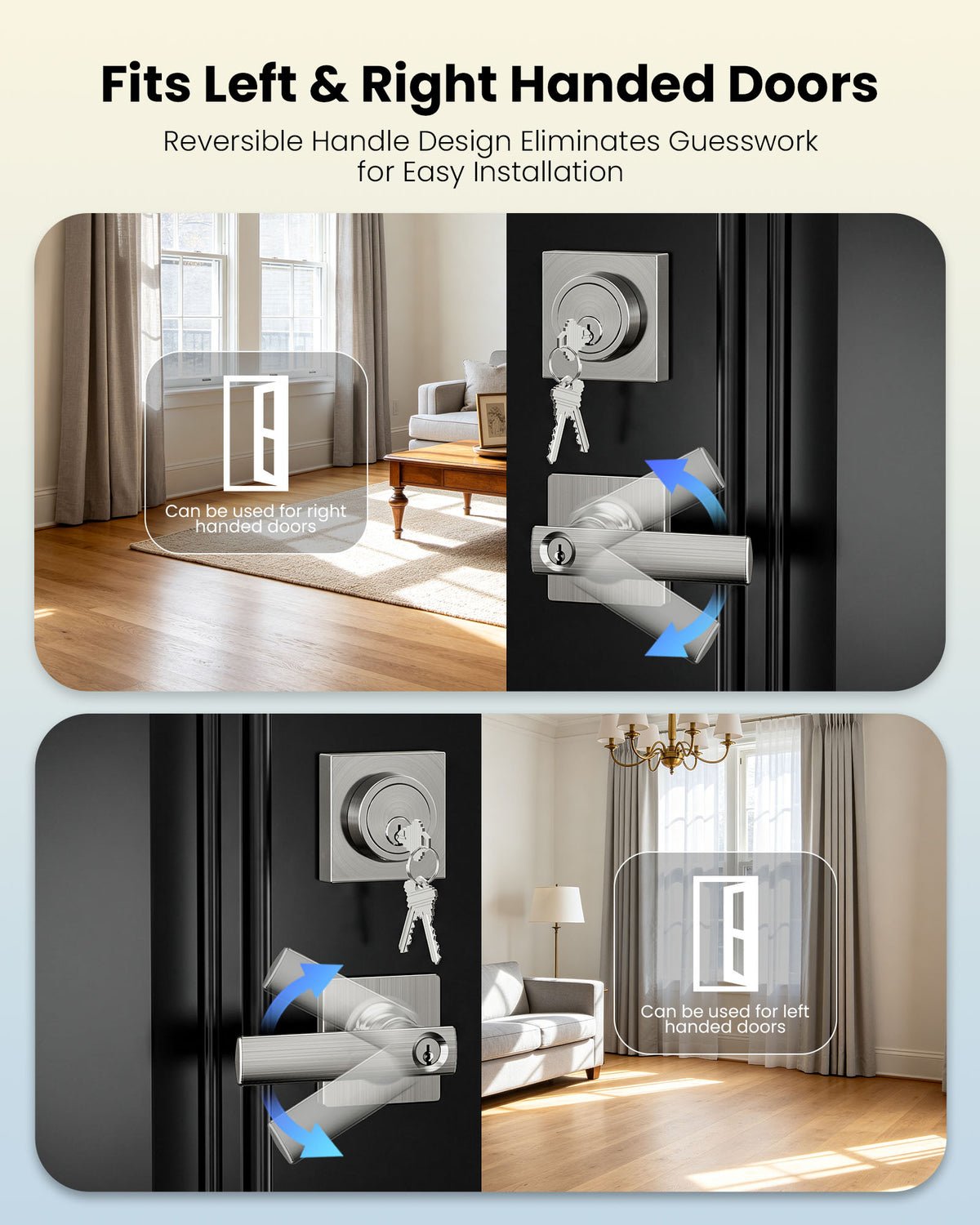ZLY01 Square Front Door Handle Set with Deadbolt #Color_Satin Nickel