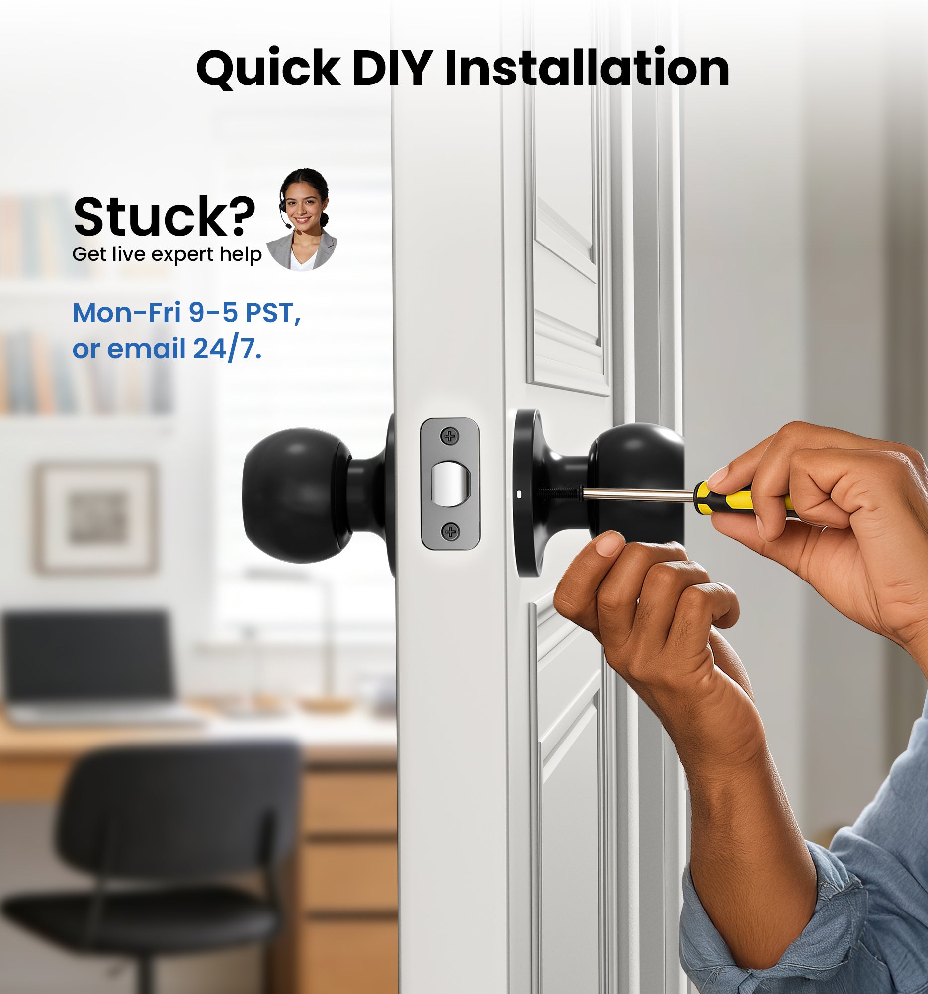 Veise KF01 Privacy Door Knob, Keyless Interior Door Locks for Bedroom & Bathroom