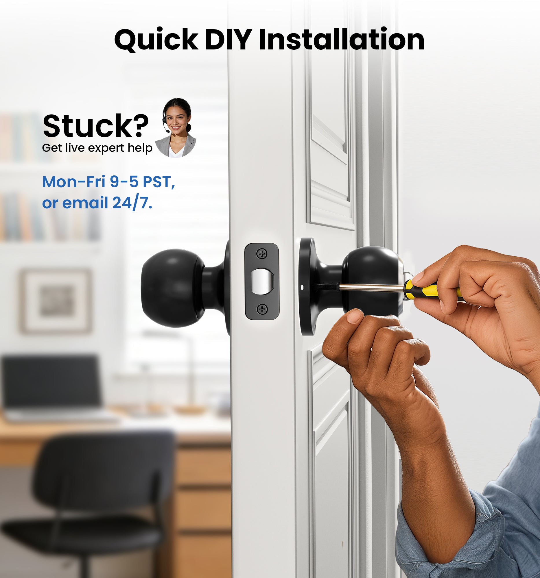 Veise KF02 Privacy Door Knob, Keyless Interior Door Locks for Bedroom & Bathroom