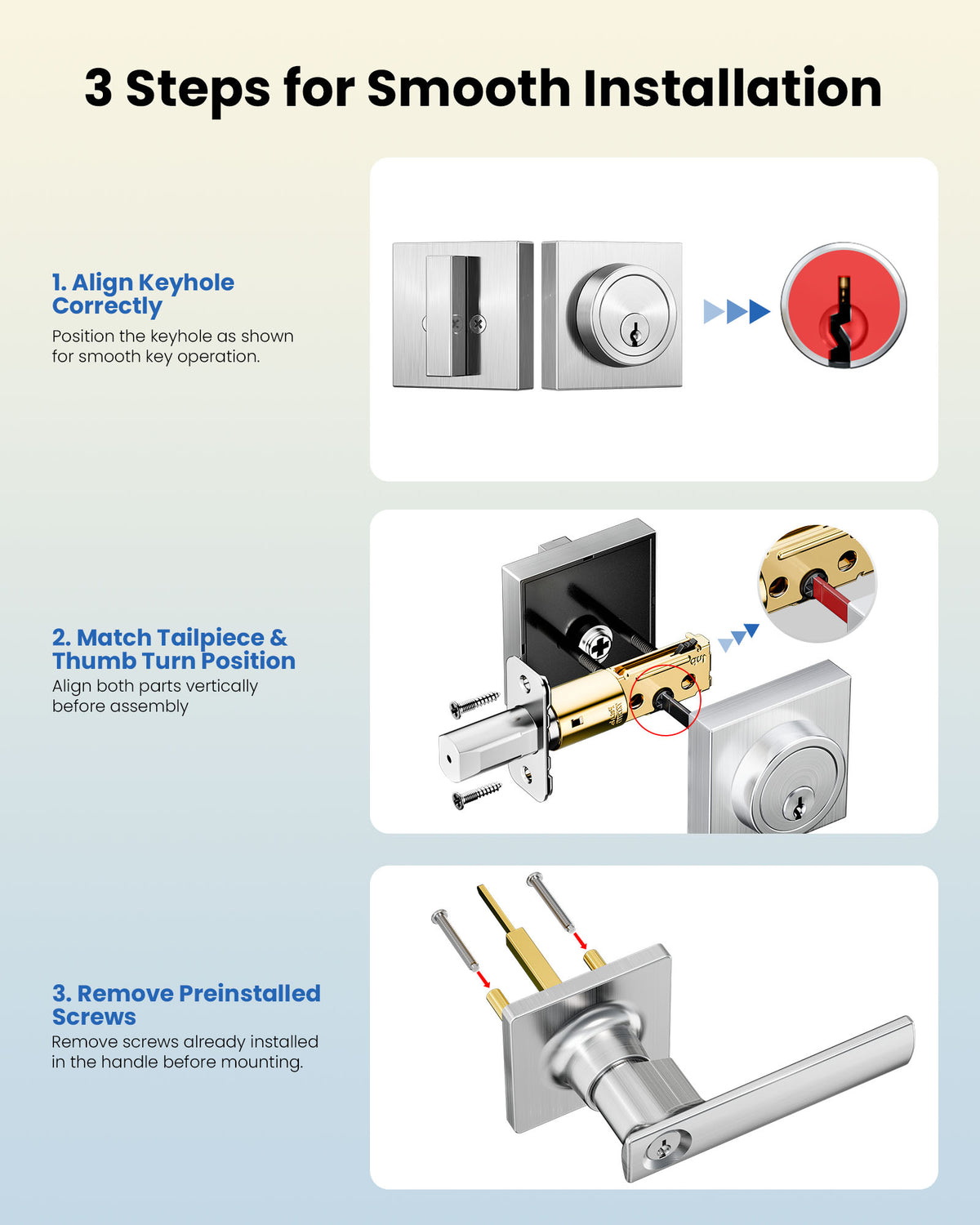 ZLY01 Square Front Door Handle Set with Deadbolt #Color_Satin Nickel