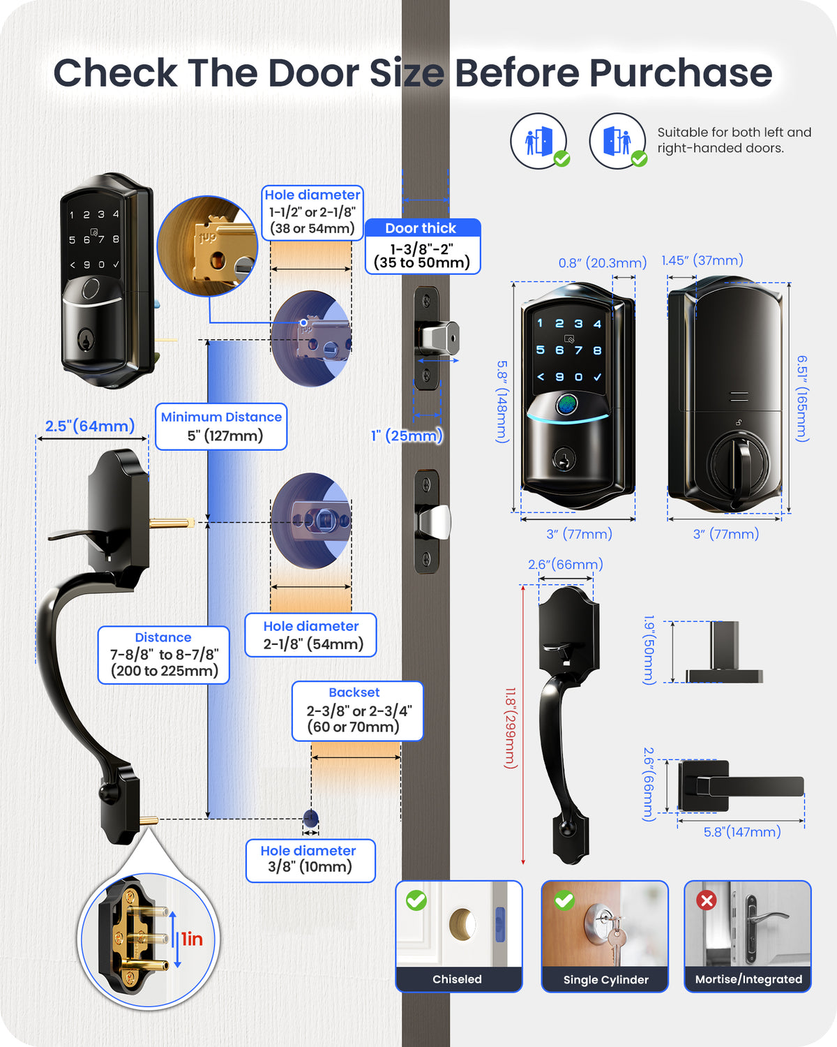 Veise VE027-H Wi-Fi Fingerprint Smart Deadbolt Lock with Handleset #Color_Matte Black