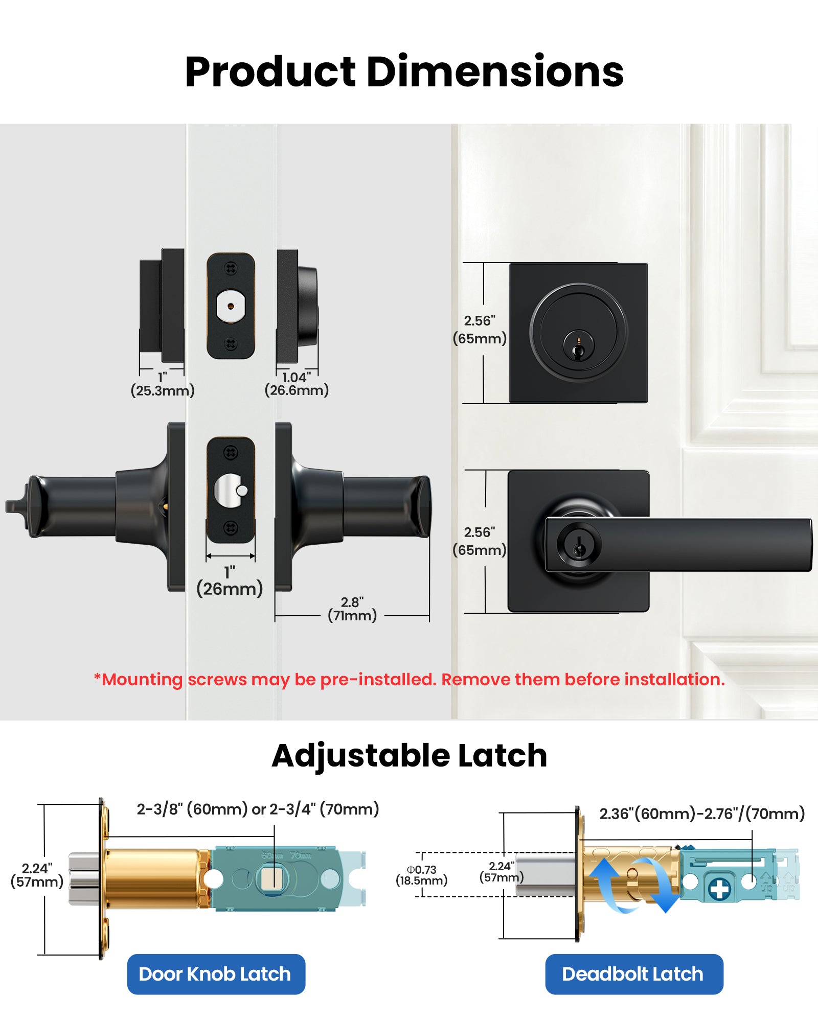 Veise ZLY01 Square Front Door Handle Set with Deadbolt