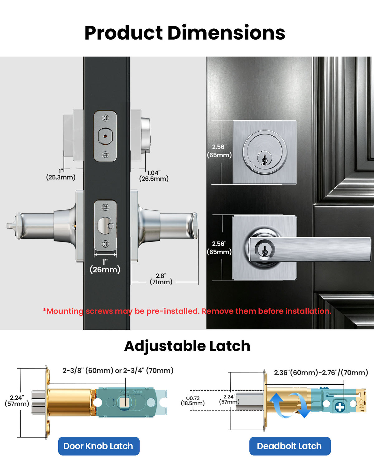 ZLY01 Square Front Door Handle Set with Deadbolt #Color_Satin Nickel