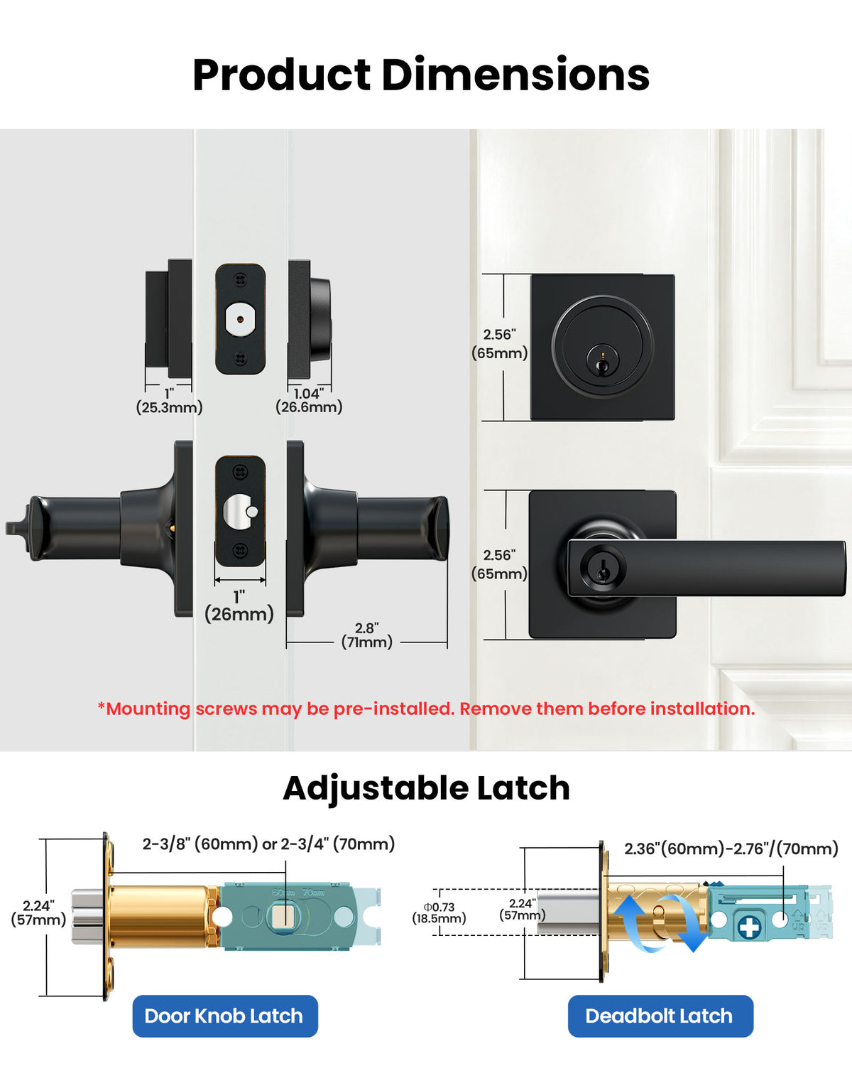 ZLY01 Square Front Door Handle Set with Deadbolt #Color_Matte Black