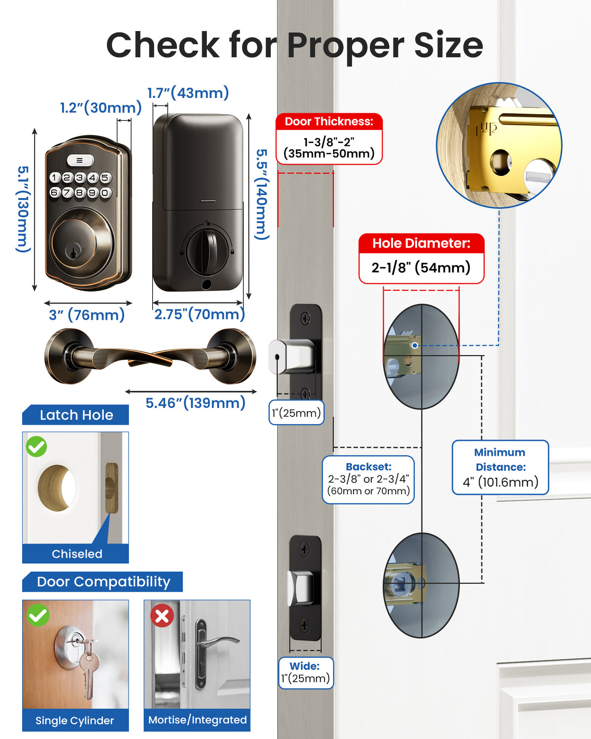 Veise KS01B Keyless Entry Door Lock with 2 Lever Handles #Color_Oil Rubbed Bronze