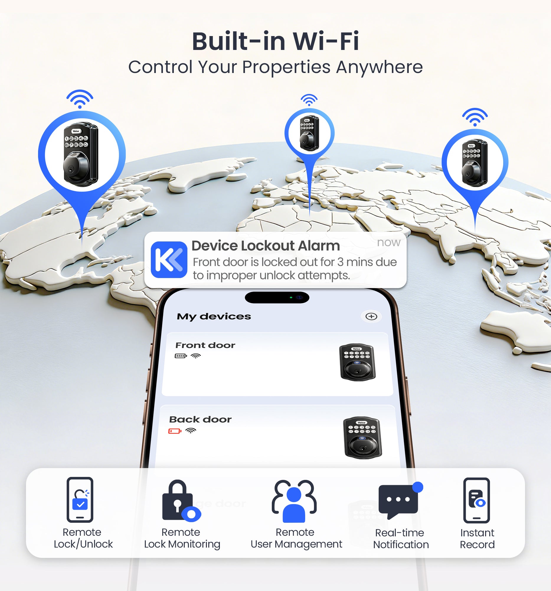 Veise VE012W-B Wi-Fi Smart Fingerprint Smart Lock
