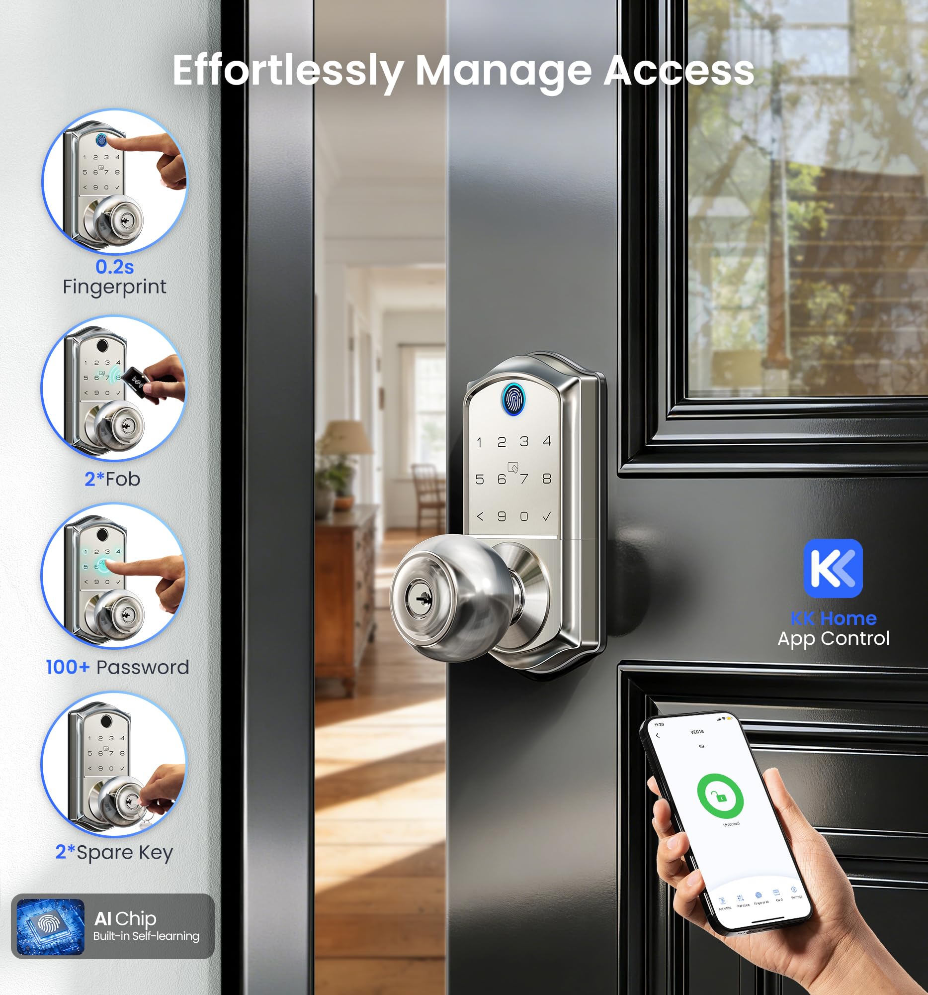 Veise VE018 Fingerprint Smart Lock with Knob