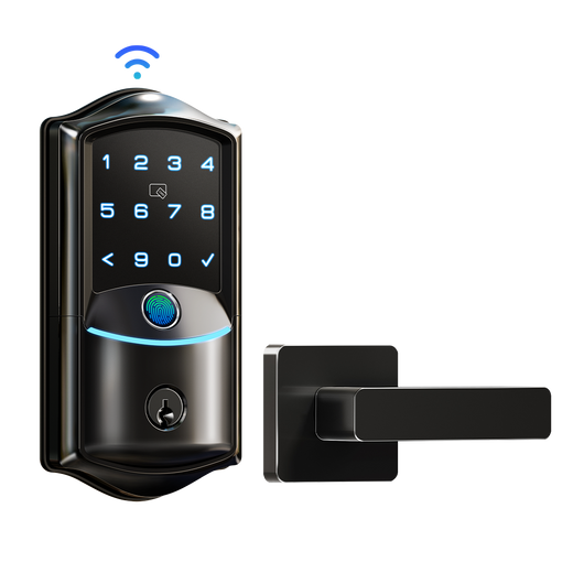 VE027-L Built-in WiFi Smart Lock with Handles Fingerprint keyless Entry #Color_Matte Black